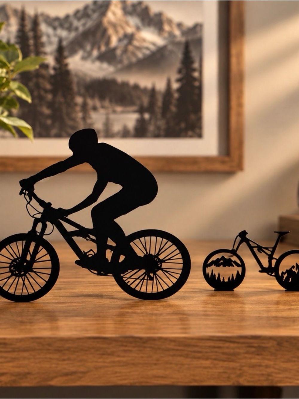 Black Cyclist Silhouette Home Accent 3D Printed